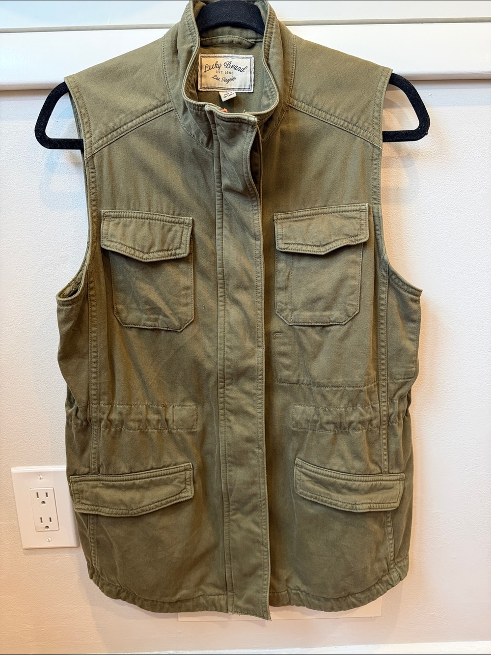 Lucky Brand Olive Green Utility Vest with Front Flap Pockets